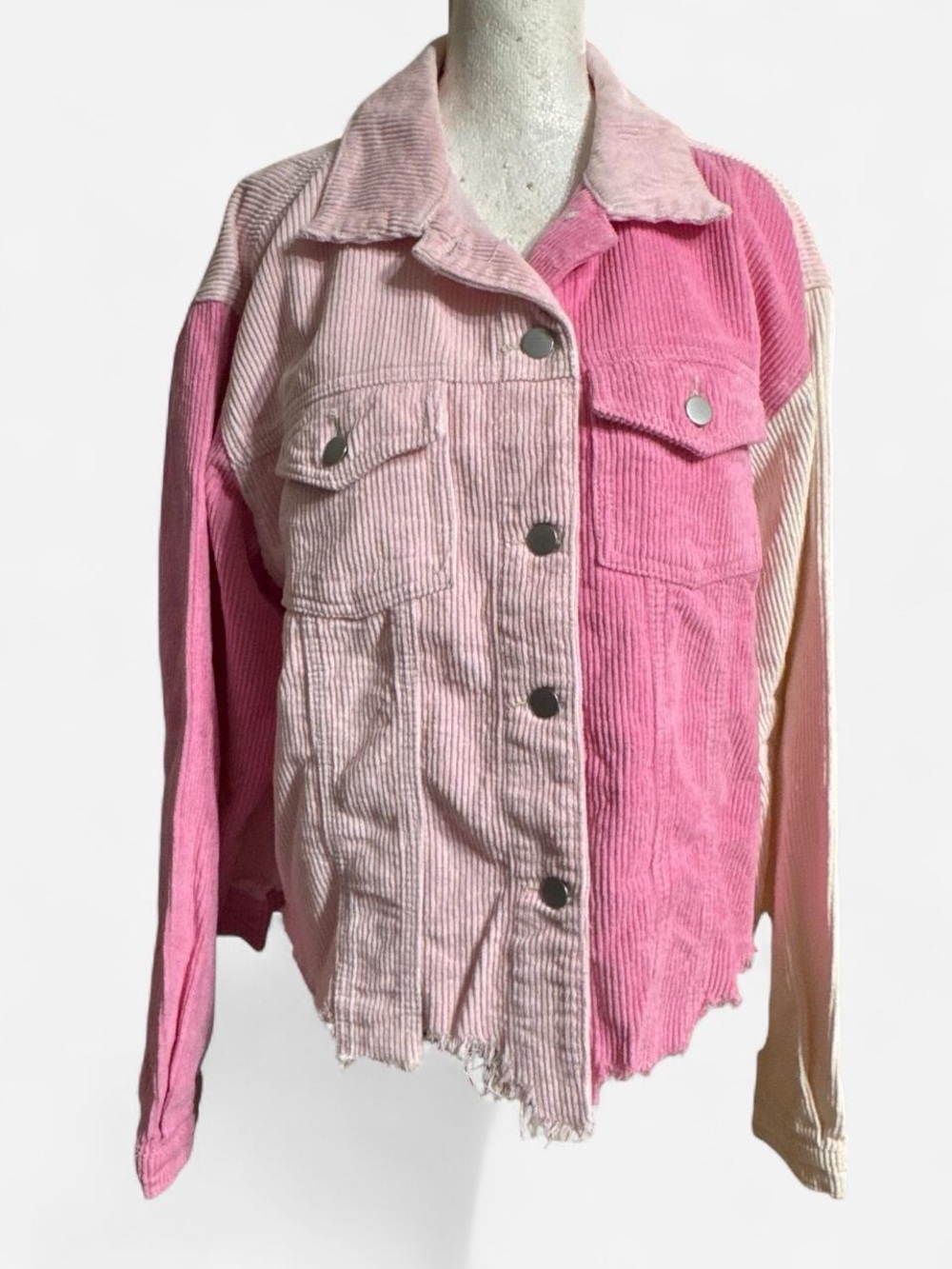 POL Colorblock Pink Corduroy Button Up Shacket